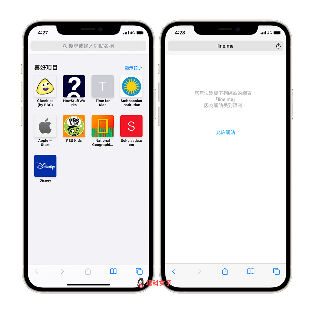 只允许 safari 开启特定网站,封锁所有其他网站:只限允许的网站
